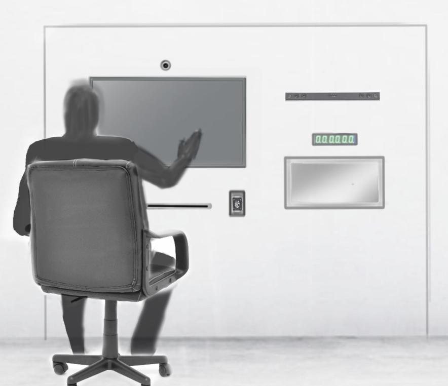 Seated interaction with everything set into the wall.