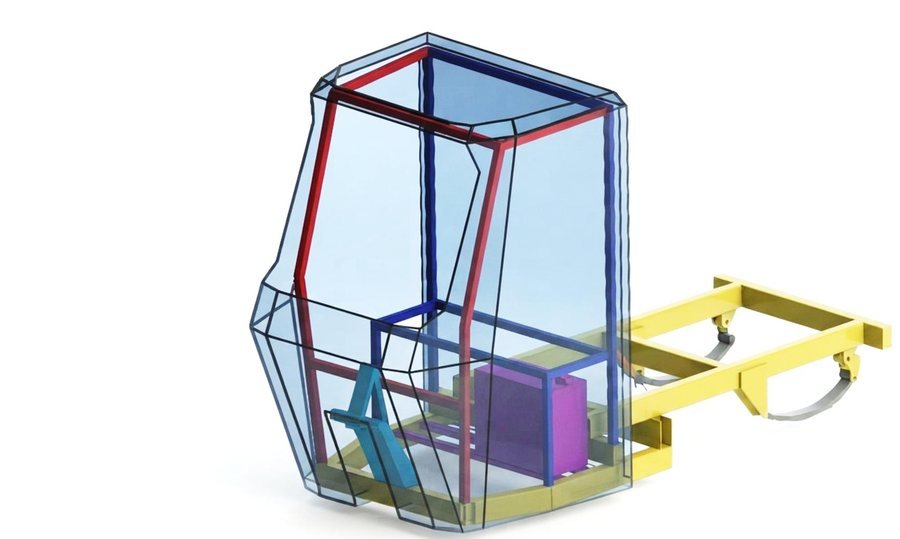 Space frame in CAD, with the leaf spring suspension called out.