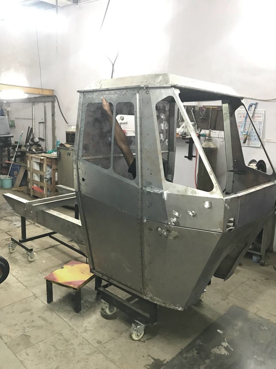 A cab shell on the line after ED coating