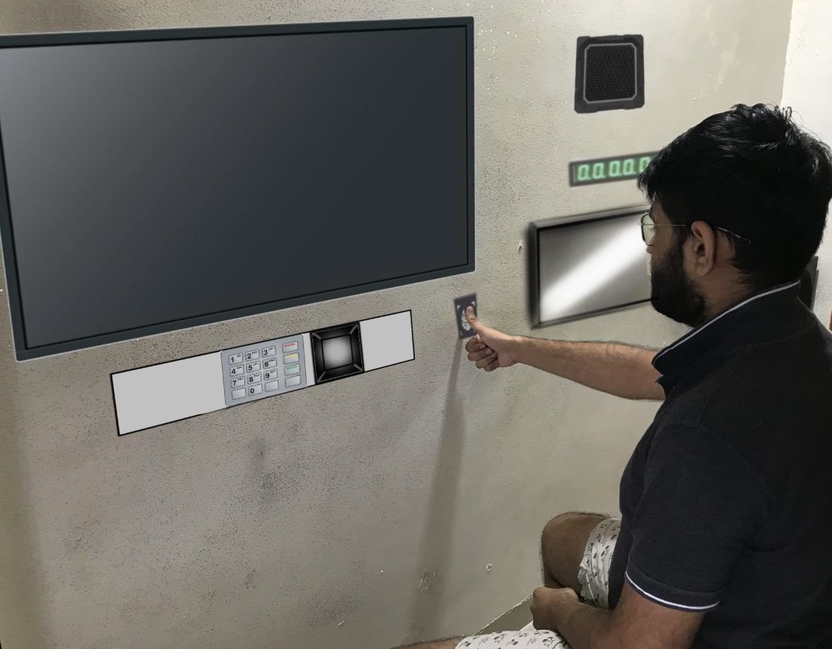 A person using a wall-mounted passbook printer